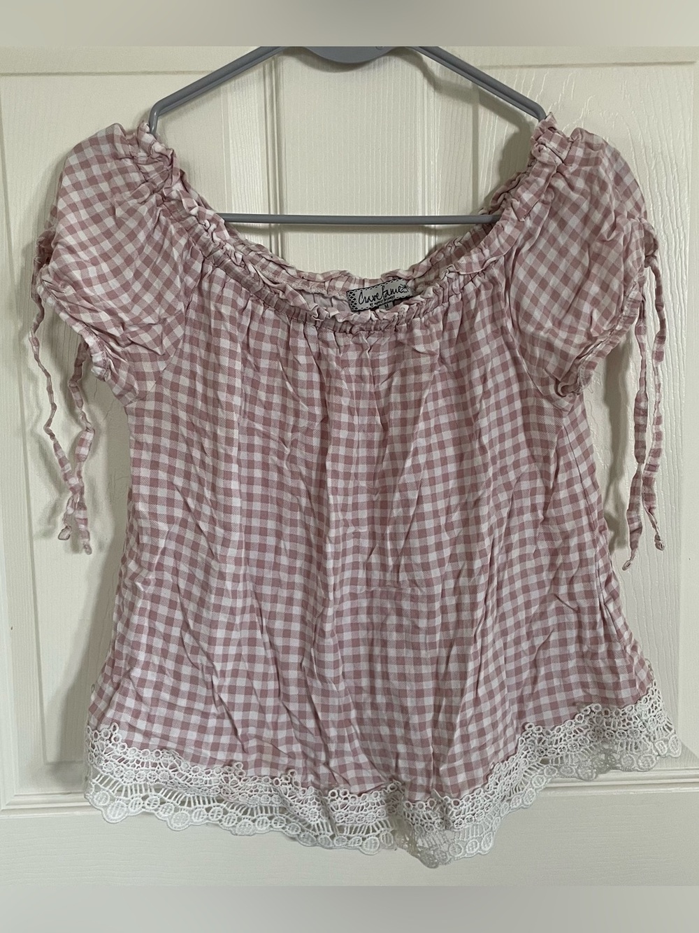 Crave Fame Pink Gingham Off The Shoulder Top size M